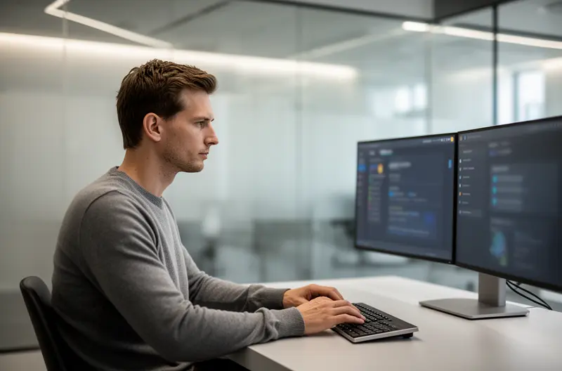 business IT support team monitoring systems, managed IT services dashboard real-time alerts, cybersecurity protection business network infrastructure, remote IT support technician resolving issues, onsite IT maintenance server room equipment